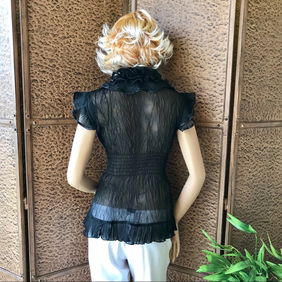 Black sheer ruffled blouse - Picture 2 of 8